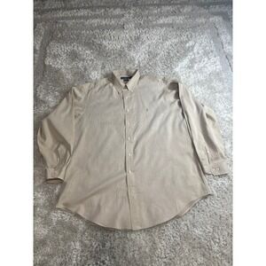 Ralph Lauren Yarmouth Mens Tan Cotton Button Down Dress Shirt 17 34/35 Beige